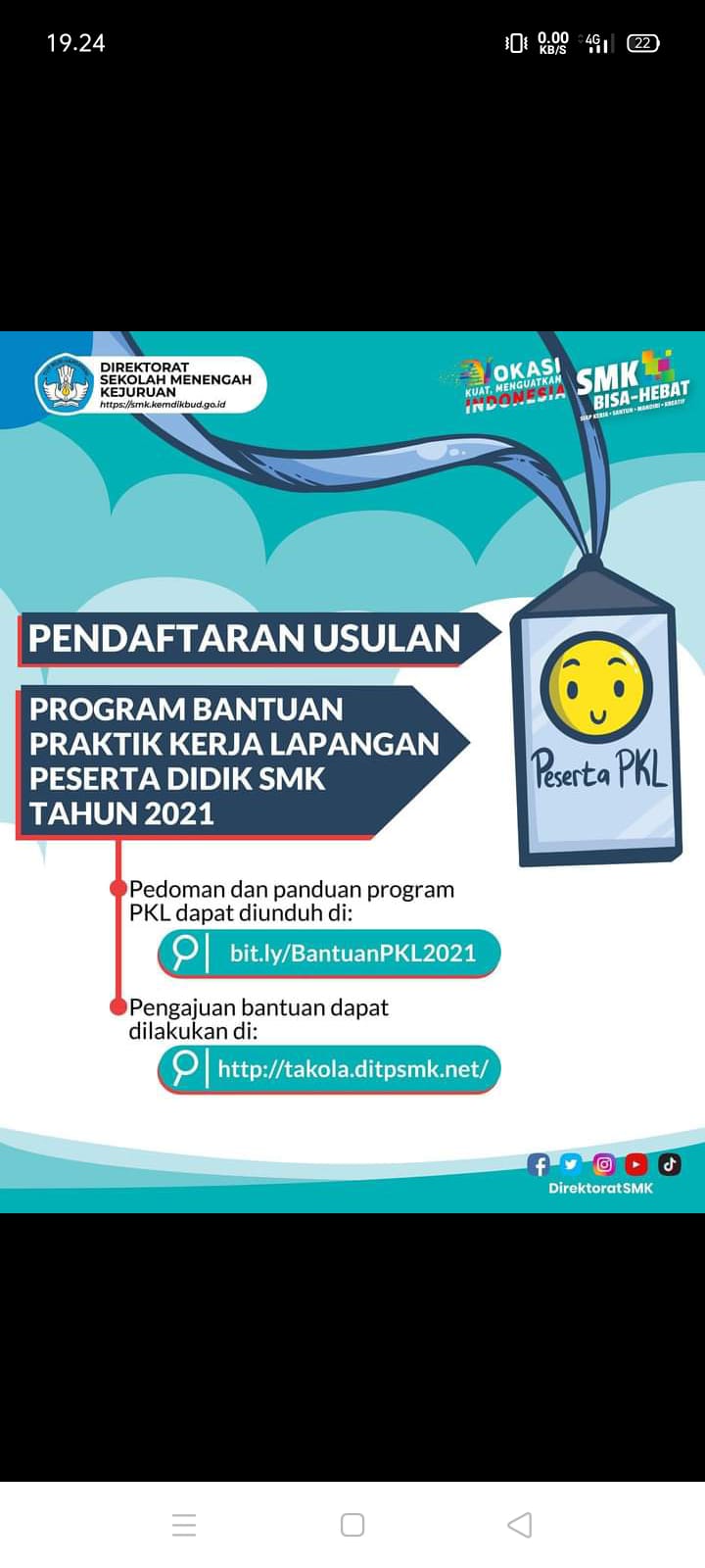 Pendaftaran Usulan Program Bantuan PKL SMK Tahun 2021
